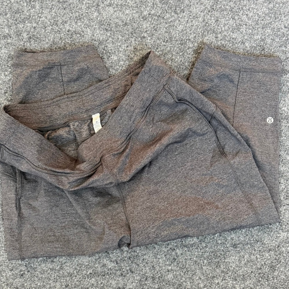 Lululemon 12 Charcoal Cropped Yoga Capri Pants Wide Waistband Yoga Gym Lounge